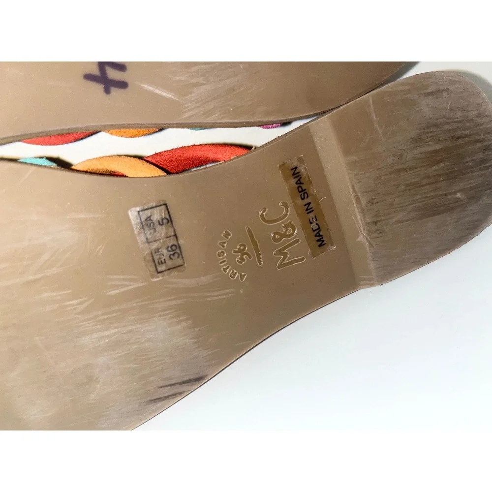 Musse & Cloud‎ Jazzy Suede Flat Slip Ons Sandals Multi Rainbow Youth Womens 5